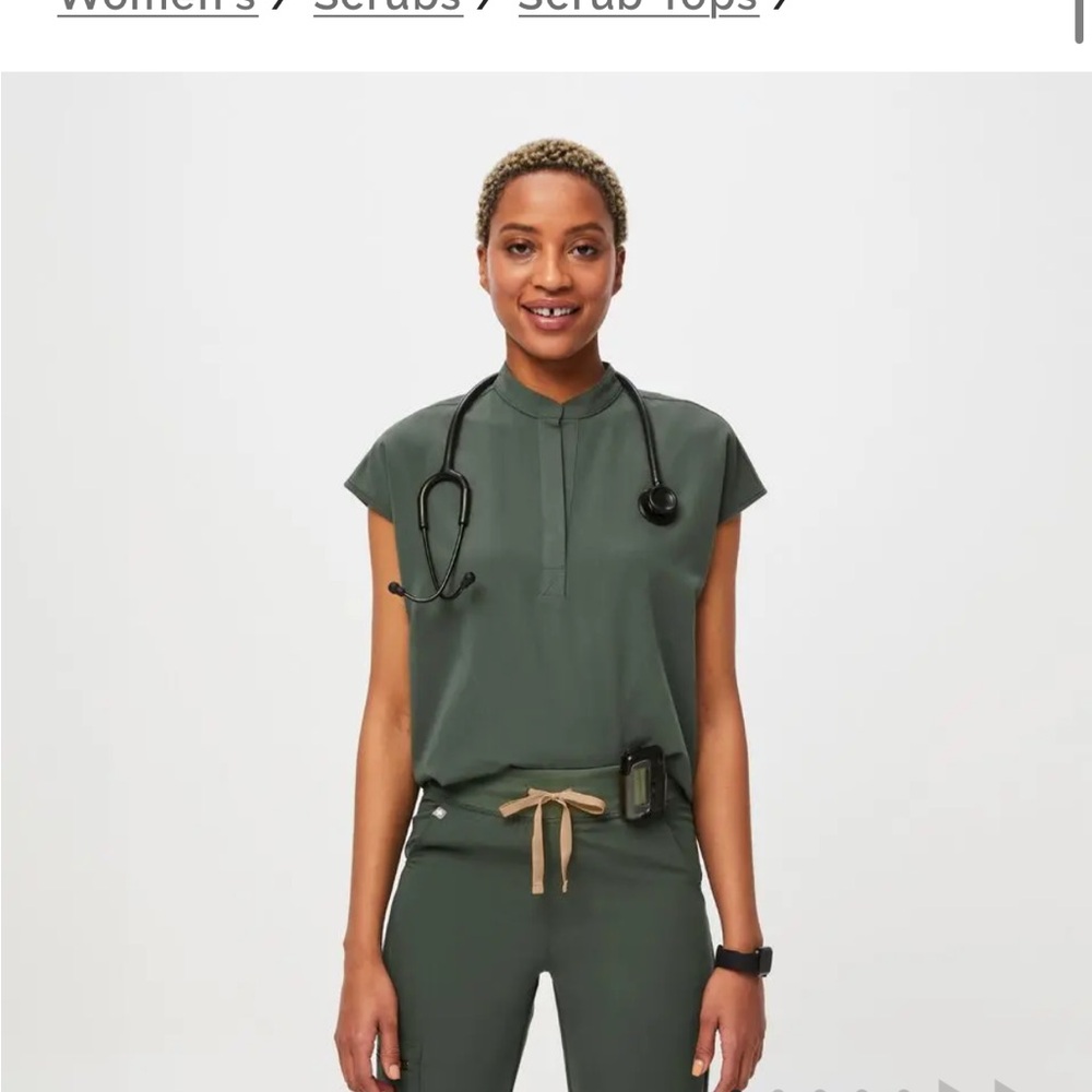 Figs Moss Cap Sleeve Mandarin Collar Fitted RAFAELA